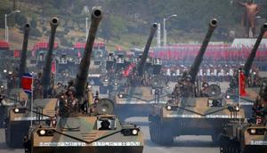 A military parade at Kim Il Sung Square in Pyongyang, North Korea.STR via Getty Images