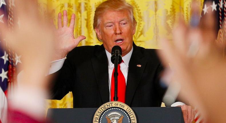 US President Donald Trump at a news conference at the White House on Thursday.