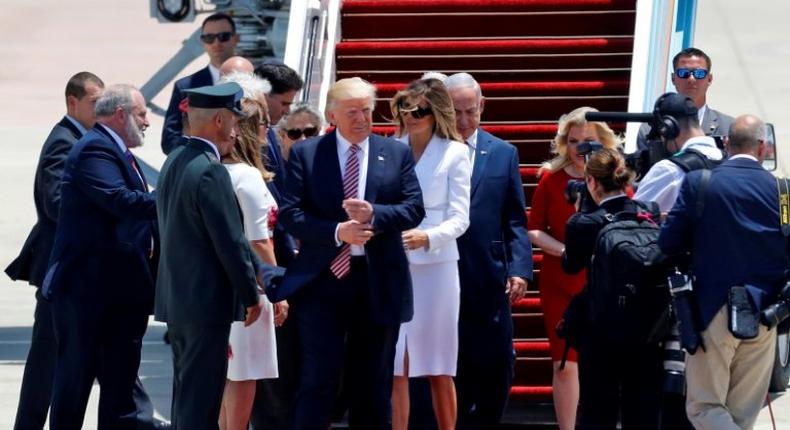 US President Donald Trump and First Lady Melania Trump step onto the red carpet at Israel's Ben Gurion Airport on May 23, 2017