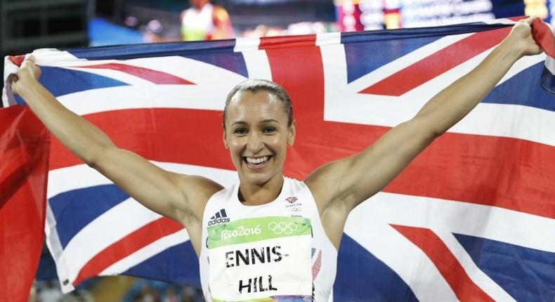 Jessica Ennis-Hill celebrates winning the heptathlon silver medal at the Rio Olympics on August 13, 2016