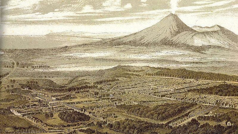Widok Pompei, litografia, Friedrich Federer z 1850 roku (domena publiczna)