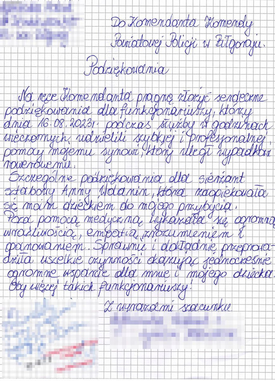 List, który trafił do policjantów z Biłgoraja