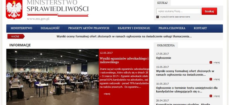 Niedostępna strona internetowa Ministerstwa Sprawedliwości. "Trwają prace nad usunięciem problemu"