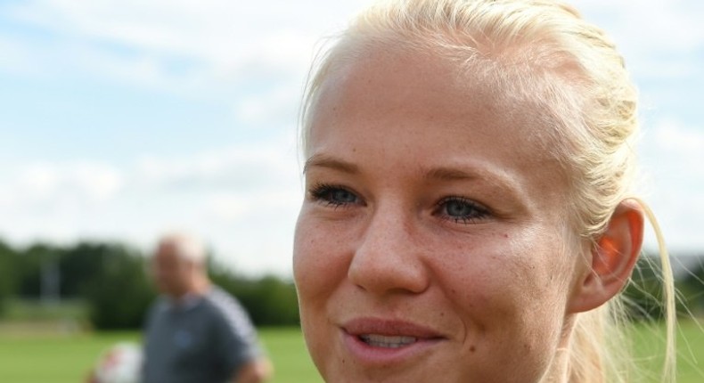 Denmark's Pernille Harder attends a training session in Bavel, the Netherlands, on July 31, 2017