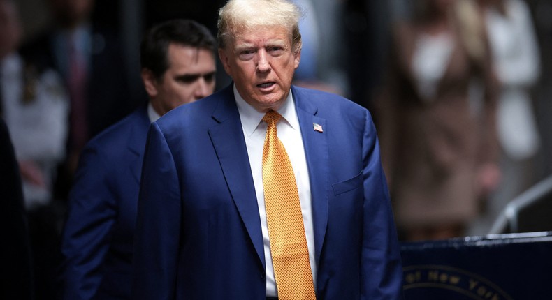 Former President Donald Trump in the Manhattan courthouse for his hush-money trial.Win McNamee/Pool via REUTERS