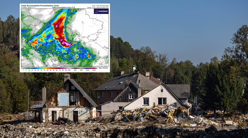 Pas potężnych ulew tuż u granic Polski. Kolejne kraje zagrożone powodziami (screen: wxcharts.com)