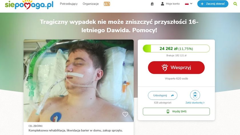 Dawid jest w śpiączce, bo uderzył głową w szybę auta. Wspiera go raper, prezydent i piłkarze. Ale to za mało...