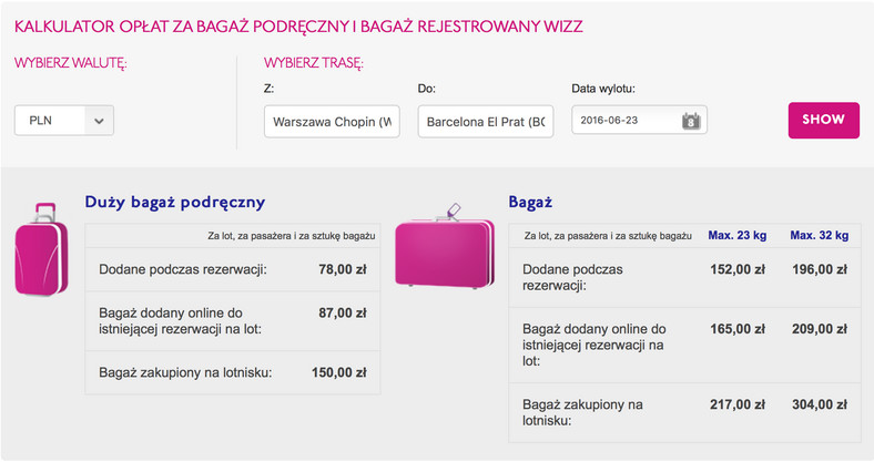 Bagaż Wizz, fot. wizzair.com