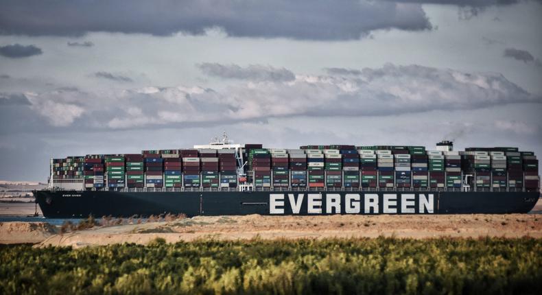 The Ever Given container ship after it was refloated.
