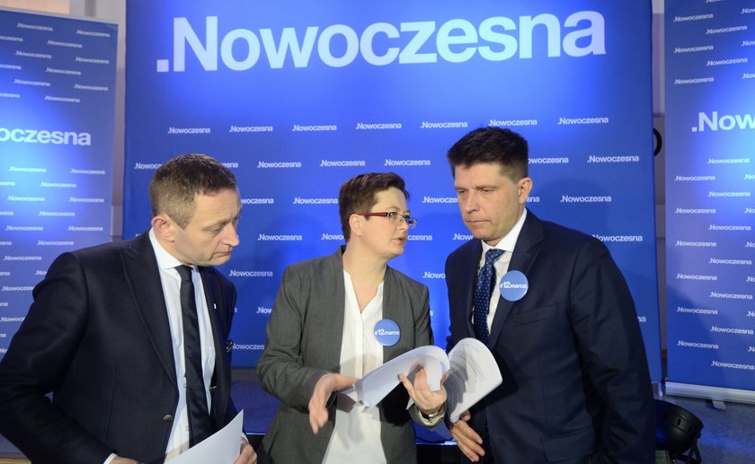 Katarzyna Lubnauer, lider partii Ryszard Petru i Paweł Rabiej 