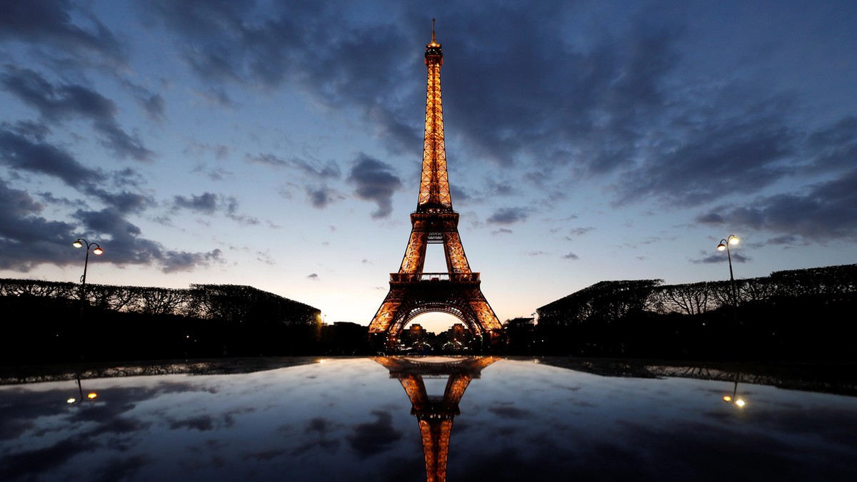 A night view shows the Eiffel tower in Paris