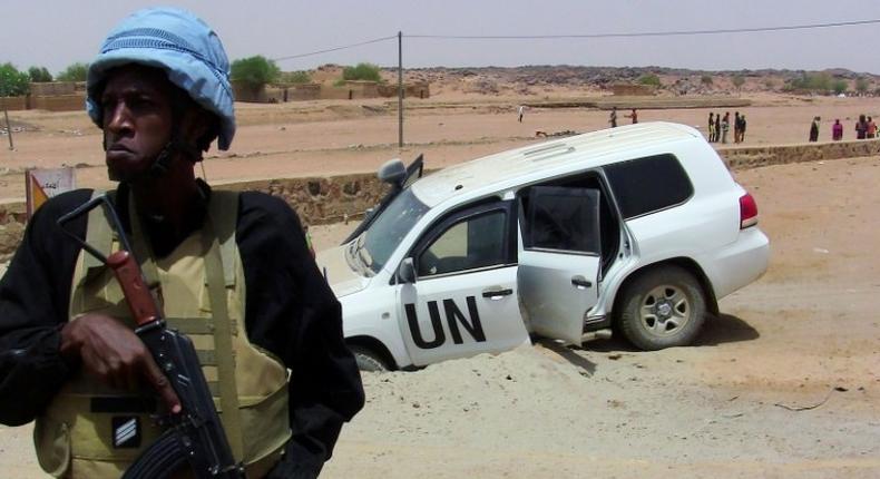 A UN vehicle after it drove over an explosive device last July in northern Mali