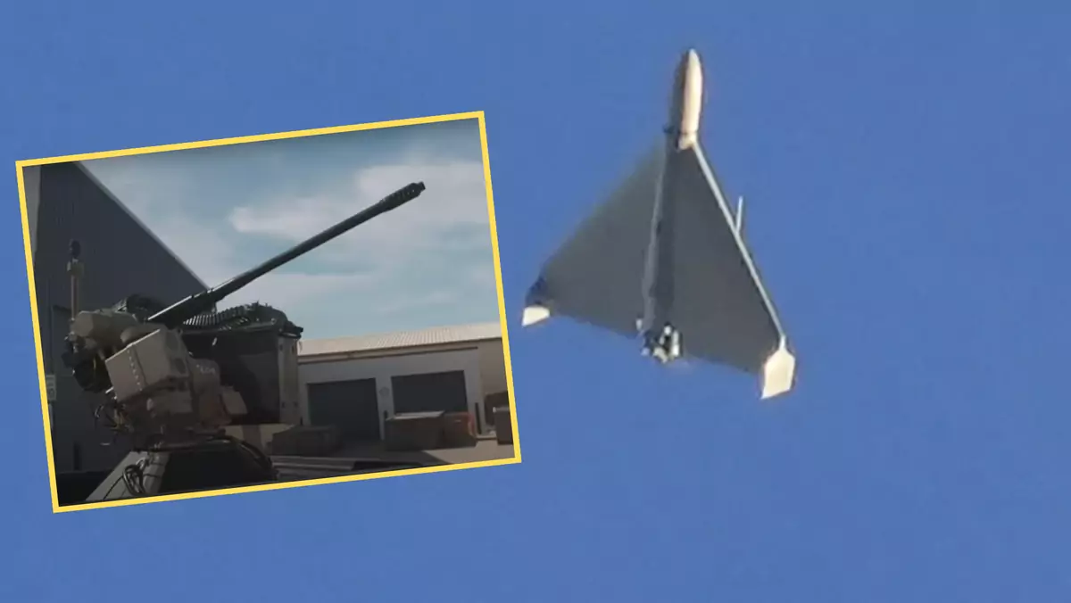 Slinger kal. 30 mm ma siać postrach wśród dronów używanych przez Rosjan, w tym m.in. irańskich Shahedów (screen: electroopticsystemseos6207/YouTube)