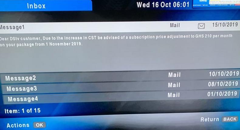 Message from DSTV