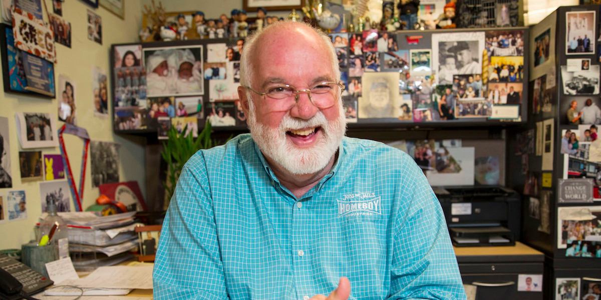 Father Greg Boyle won the James Beard Foundation Humanitarian of the Year award for his work with Homeboy Industries in Los Angeles.