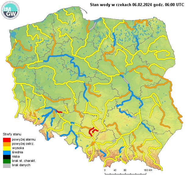 Na wielu wodowskazach stany wód są wysokie. Obserwowane są też przekroczenia stanów ostrzegawczych, a nawet alarmowych