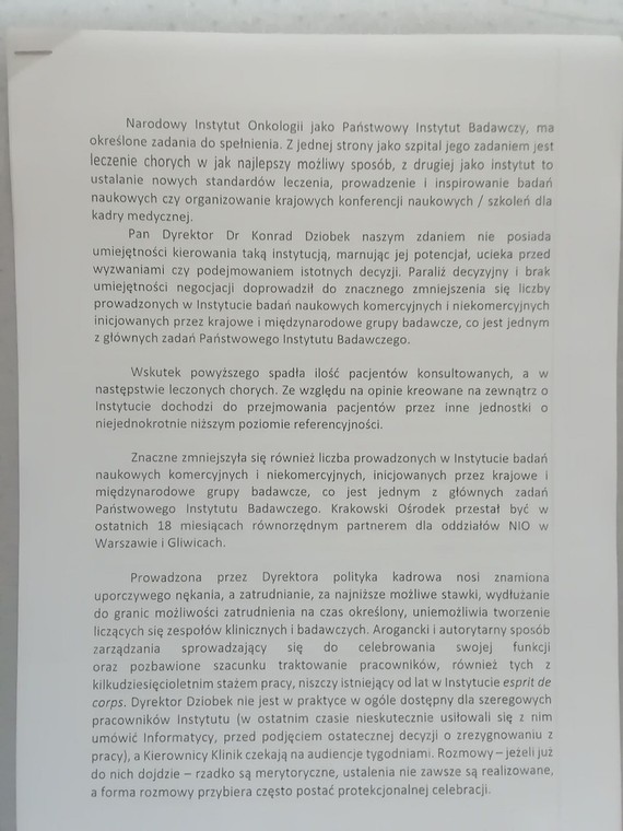 Fragment memorandum przygotowanego przez pracowników