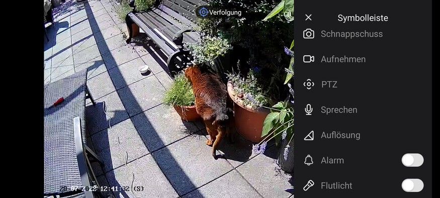 Ezviz CW8 Pro: In der Live-Ansicht stehen viele Einstellungsmöglichkeiten zur Verfügung. Anwender können etwa die Auflösung ändern oder die LED-Leuchten (Flutlicht) einschalten.