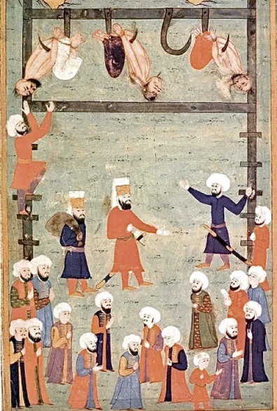 W czasach Imperium Osmańskiego w Turcji wyrok śmierci najczęściej wykonywano przez powieszenie na haku lub nabicie skazanych na pal
