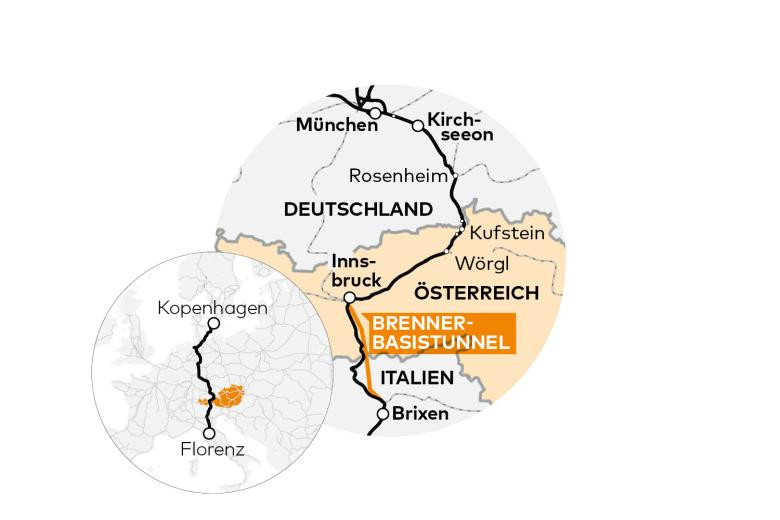 Tunel bazowy Brenner pomiędzy Innsbruckiem w Austrii i Bressanone (Brixen) we Włoszech