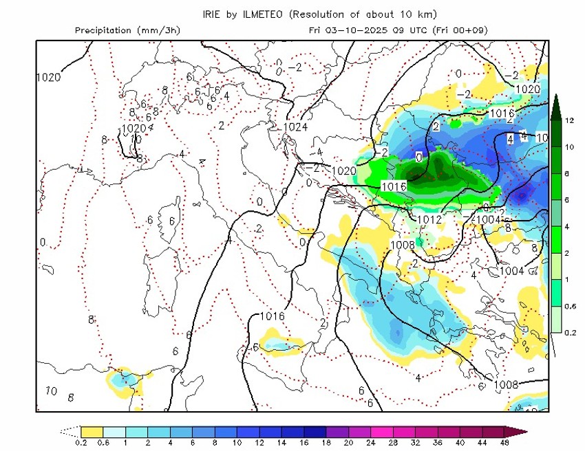 Zelenom bojom na mapi obeležene su snežne padavine