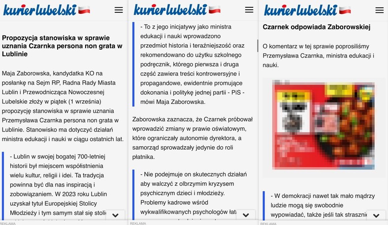 Ocenzurowany tekst "Kuriera Lubelskiego"