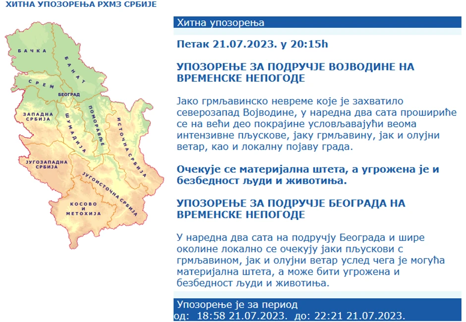 RHMZ hitno upozorenje