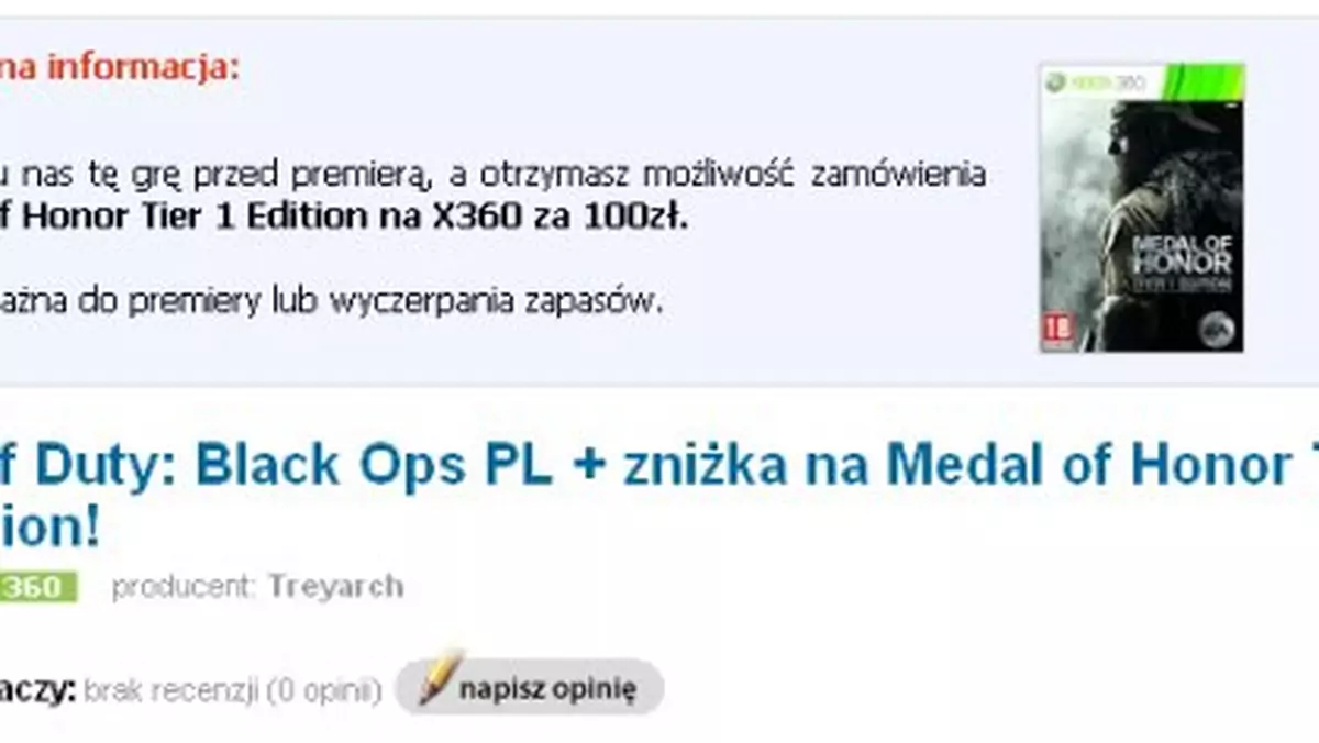 Kup Call of Duty: Black Ops i zgarnij Medal of Honor za pół ceny