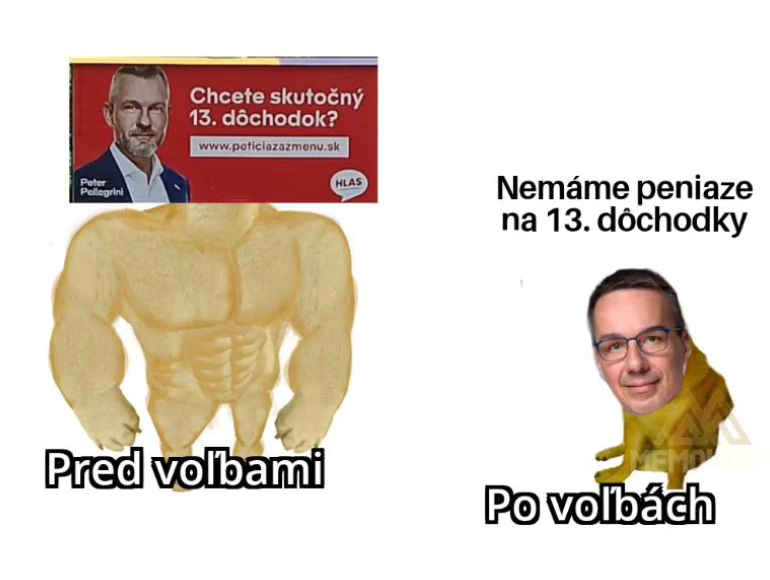 Meme o trinástych dôchodkoch.