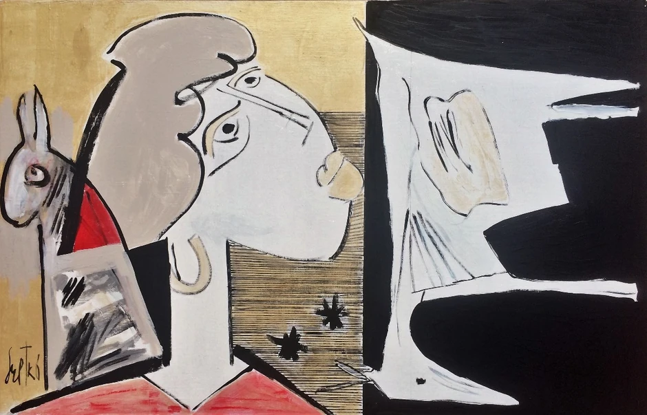 Sretko Divljan, Moja dama i koza,  140x90cm , akrilik na platnu, 2018