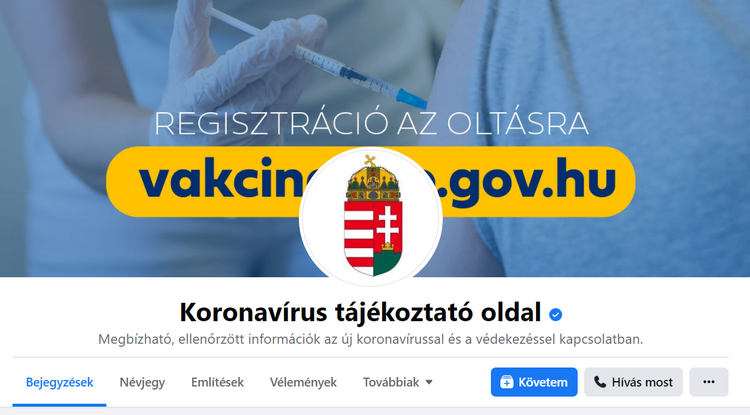 Koronavírus tájékoztató oldal a Facebookon