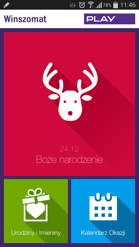 <strong>Winszomat</strong>
<br><br>
Aplikacja pozawala na stworzenie ciekawych życzeń świątecznych lub noworocznych. Zawiera nie tylko gotowe formułki, lecz pozwala także na dodanie własnej treści i wysłanie jej za pomocą sms-a. Dzięki oprogramowaniu możemy stworzyć również świąteczną kartkę, do której załączone zostaną zdjęcia. Prześlemy ją następnie mms-em lub udostępnimy na Facebooku.