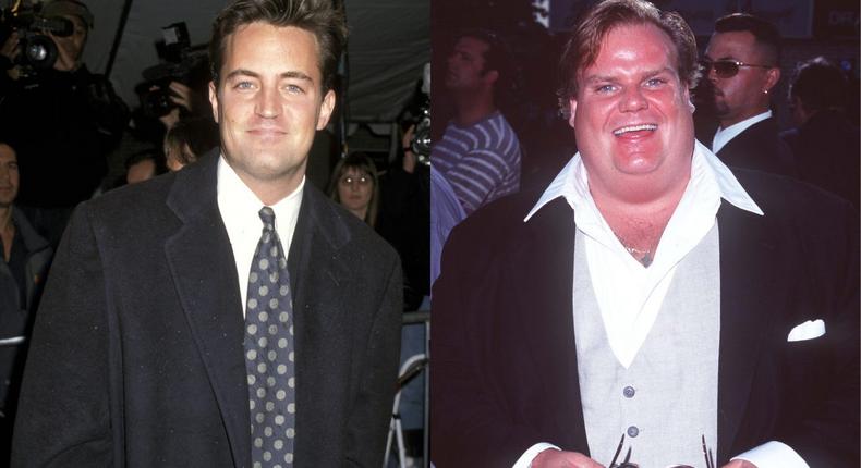 Matthew Perry (left) and Chris Farley (right) in 1997.Ron Galella, Ltd./Ron Galella Collection via Getty Images, Steve Granitz/WireImage