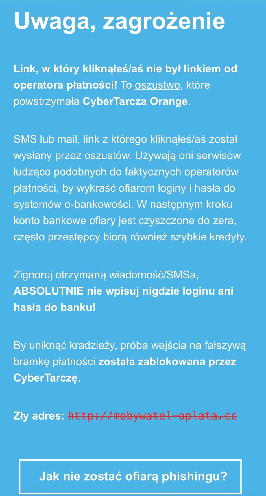 Ostrzeżenie o oszustwie