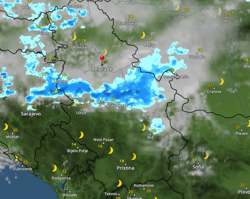 Kretanje nevremena u 4 sata nakon ponoći