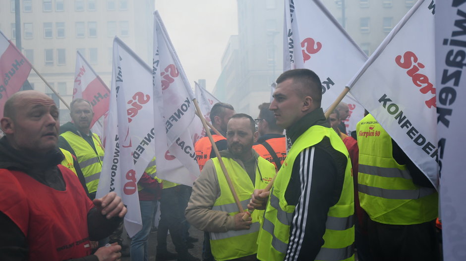 Górnicy protestują w Warszawie