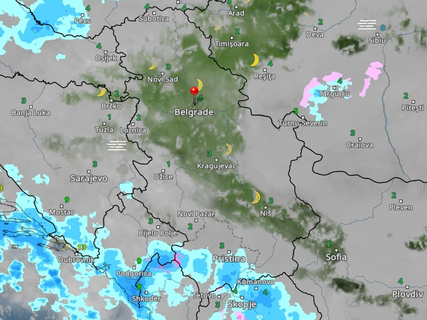 Kretanje kiše u Srbiji u 21 čas