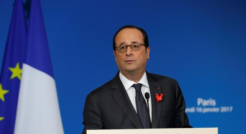 French President Francois Hollande delivers a speech during a meeting with leaders of international start-ups based in Paris as part of the French Tech Ticket conference in Paris, on January 16, 2017