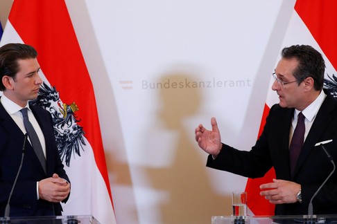 Austria's Chancellor Kurz and Vice Chancellor Strache address the media in Vienna