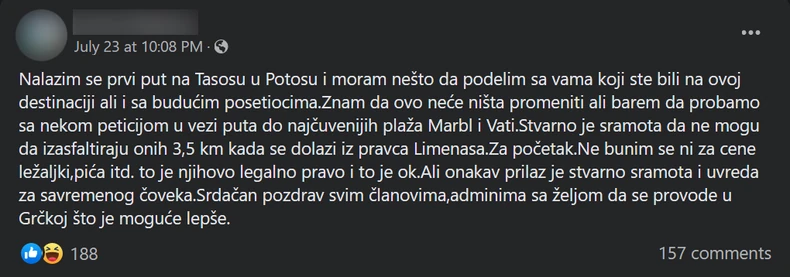 Zoranova objava o lošim putevima na Tasosu izazvala raspravu