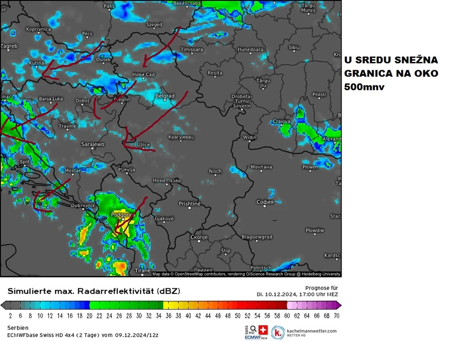 U sredu će snežna granica biti na oko 500 metara nadmorske visine