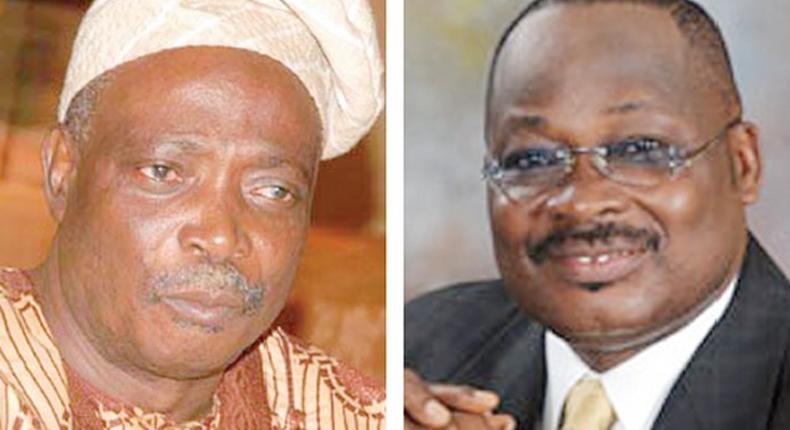 Governor of Oyo State, Abiola Ajimobi (right) and ex-governor of the state, Rashidi Adewolu Ladoja