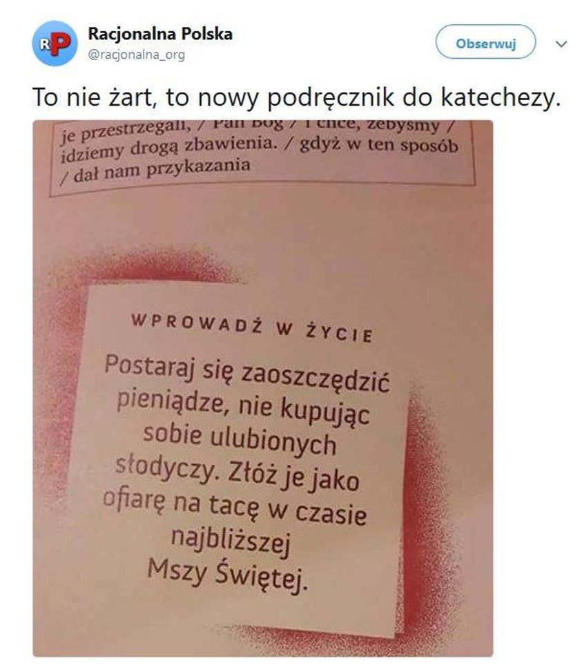 Porada z podręcznika do religii rozjuszyła rodziców. Chodzi o tacę!