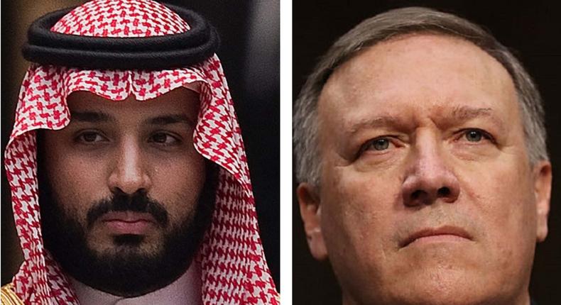 Saudi Crown Prince Mohammed bin Salman (L) and US Secretary of State Mike Pompeo