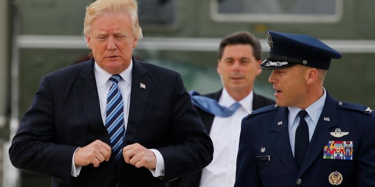 Trump arrives to board Air Force One for travel to New York from Joint Base Andrews, Maryland