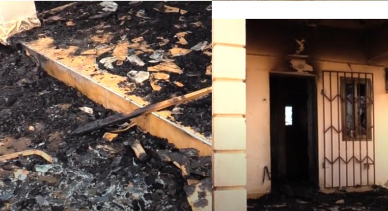 Angry Ofankor residents burn down property of ‘killer’ landlord as he's in remand (video)