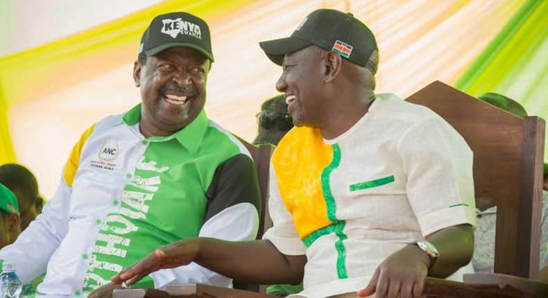 Kenya Kwanza coalition partners Dr William Ruto and Musalia Mudavadi during a campaign tour in Lamu County on March 31, 2022