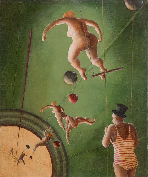 Wystawa i aukcja "Surrealizm i Realizm Magiczny". Na zdjęciu: Szarlota Pawel - obraz z cyklu "Cyrk" (1978)