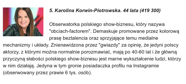 Dzięki cytowalności i newsom oraz recenzjom w Internecie, zostałam uwzględniona na liście najbardziej opiniotwórczych dziennikarek, na miejscu 5.!!!, fot. screen z gazeta.pl