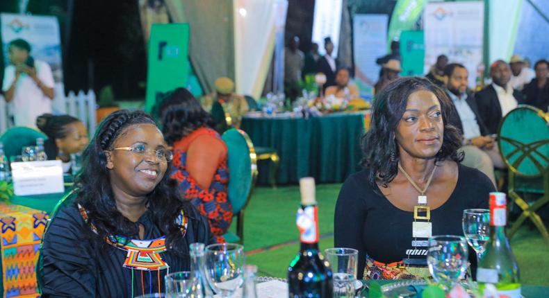CS Tourism, Wildlife and Heritage Peninah Malaonza (left) and KTB CEO Dr Betty Radier  during a fundrasing dinner held for the Magical Kenya Tembo Naming Festival whose second edition will be held in December of